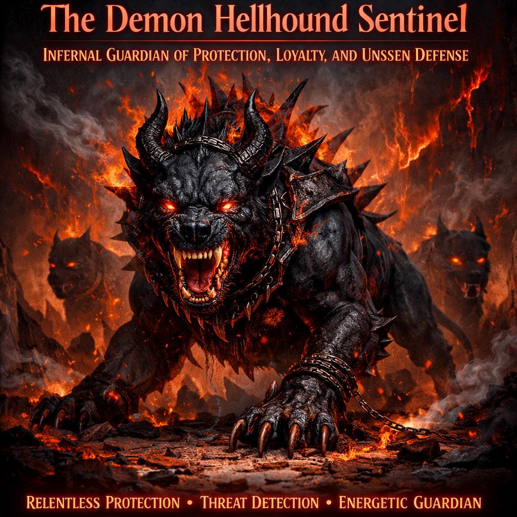 The Demon Hellhound Sentinel — Infernal Guardian of Protection, Loyalty, and Unseen Defense
